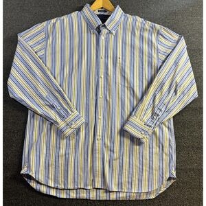 Tommy Hilfiger Men's XL Dress Shirt Blue Striped Button Down 80s 2-Ply Fabric